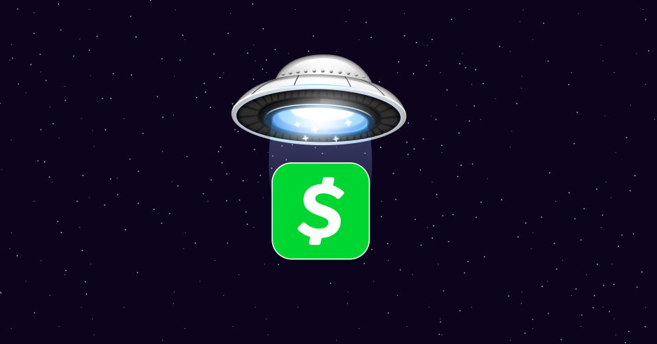 Graphic of the Emerge UFO logo hovering over the Cash App logo