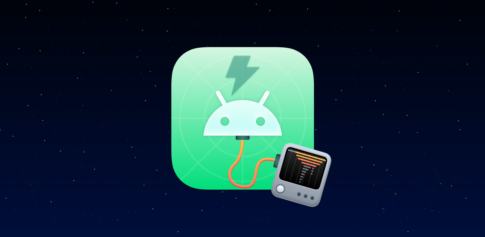Graphic logo announcing Emerge's Android Performance Testing Suite