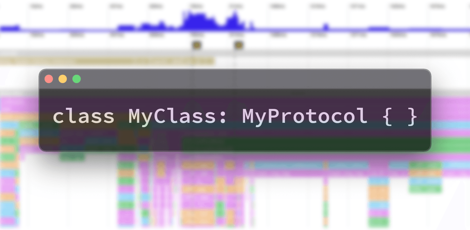 Graphic with text "class MyClass: MyProtocol { }"
