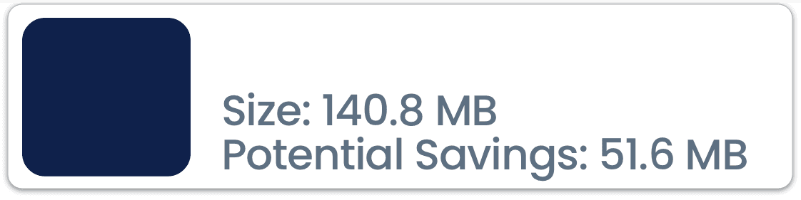 An unnamed app logo with additional text showing the app size could be reduced by around 35%
