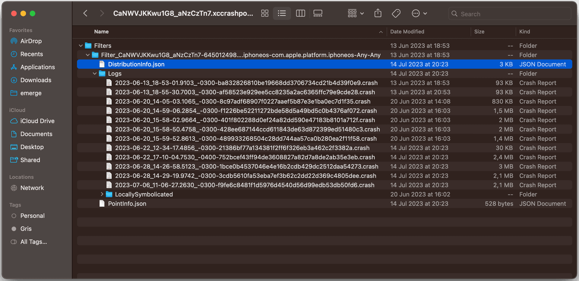 Crash logs inside `xccrashpoint` files