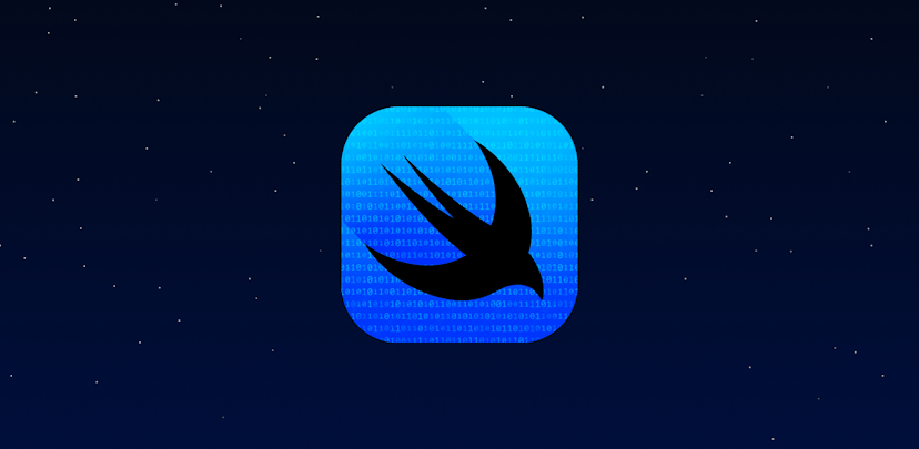 Graphic of the SwiftUI logo with binary code as an overlay