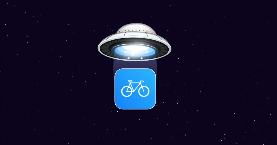 Graphic of the Emerge UFO logo hovering over the Bikemap logo