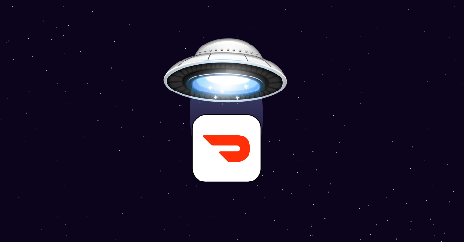 Graphic of the Emerge UFO logo hovering over the DoorDash logo