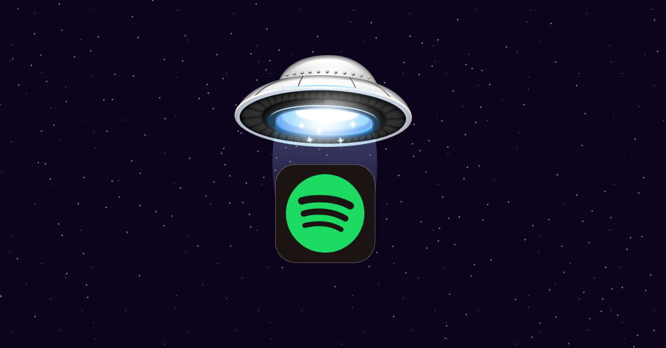 Graphic of the Emerge UFO logo hovering over the Spotify logo