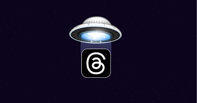 Graphic of the Emerge UFO logo hovering over the Threads app icon