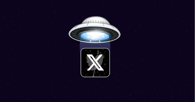 Graphic of the Emerge UFO logo hovering over the X app icon