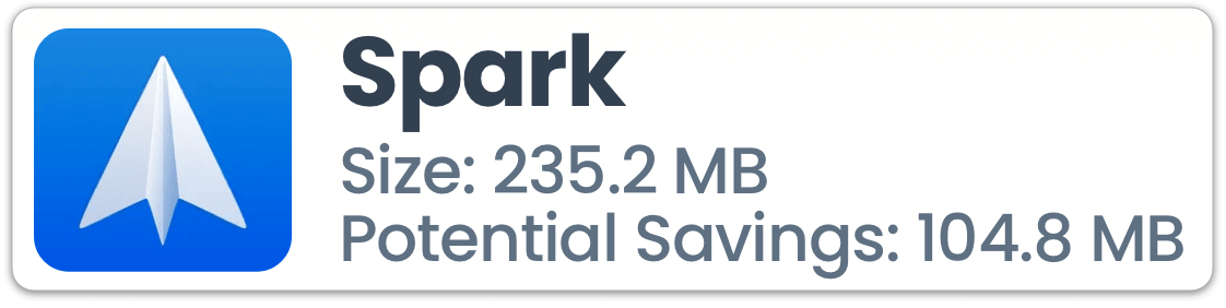 Spark iOS app logo and title, with additional text showing the app size could be reduced by around 45%.